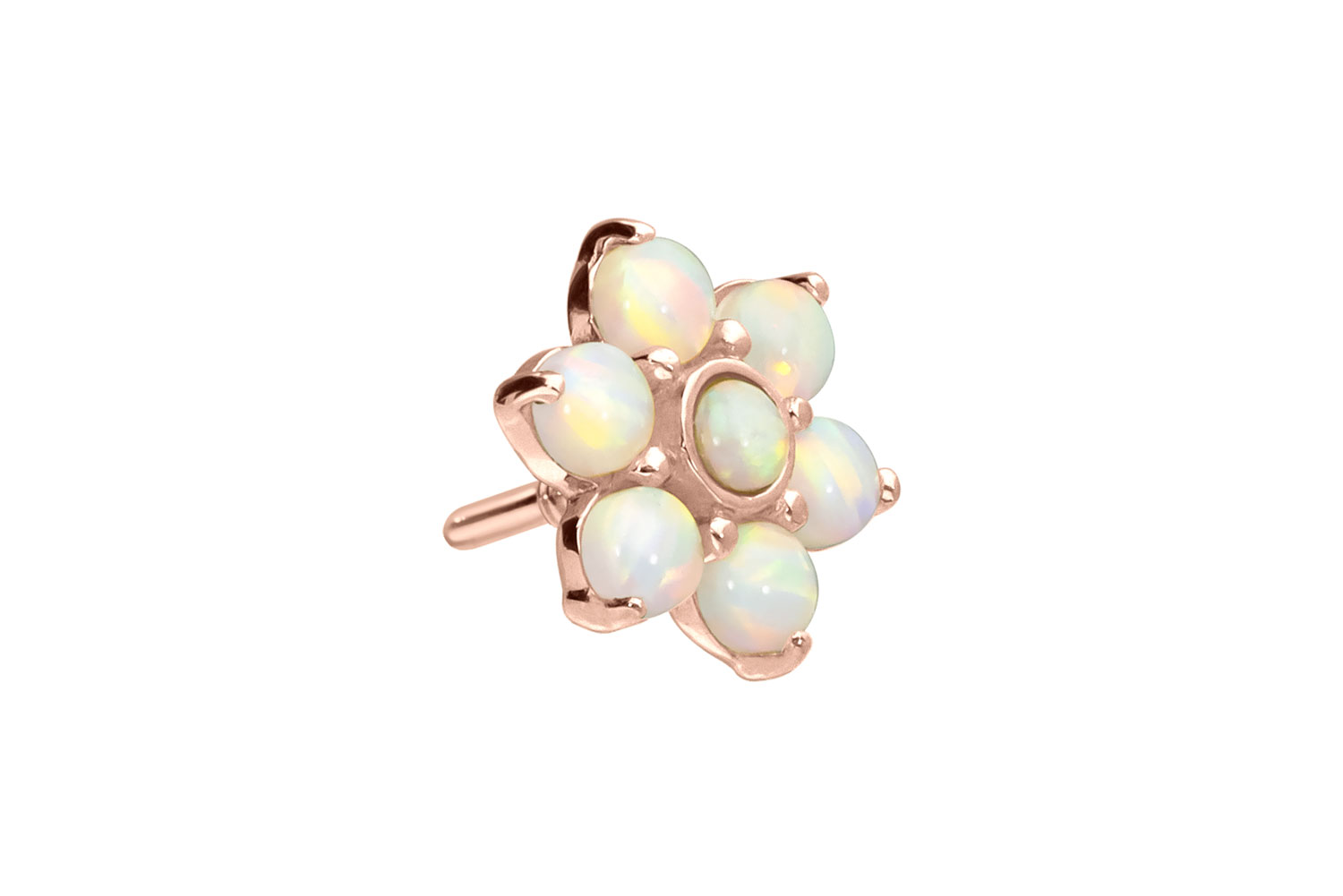 14 Karat Gold Schraubaufsatz mit Außengewinde BLUME + 7 SYNTHETISCHE OPALE von Piercingline